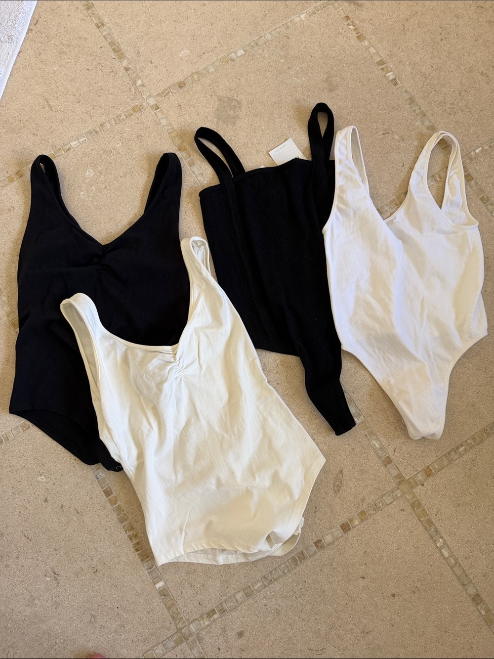 Forever 21 Classic Black and White Ribbed Tank Bodysuits - Set of 4